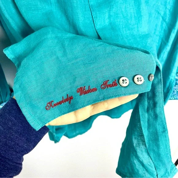 Robert Graham 100% Linen Embroidered Flip Cuff Blue Men's Button-Up Shirt Sz XL - Picture 7 of 16